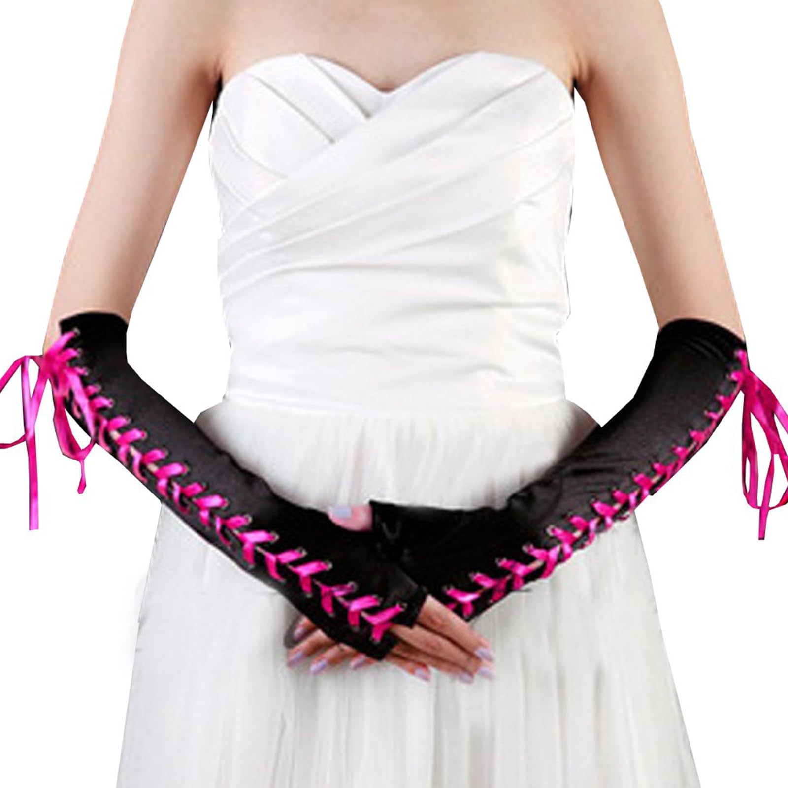 NiceYnn Lace Up Fingerless Long Gloves - Image 2
