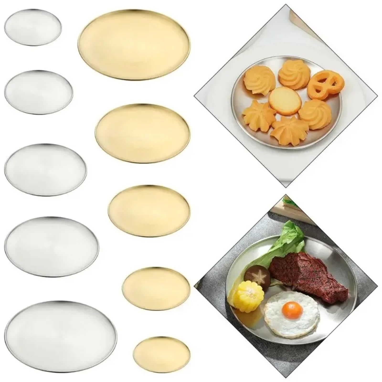 4 pezzi di vassoio rotondo in acciaio inossidabile for frutta, carne e dessert per Cucina(Color1,14cm)