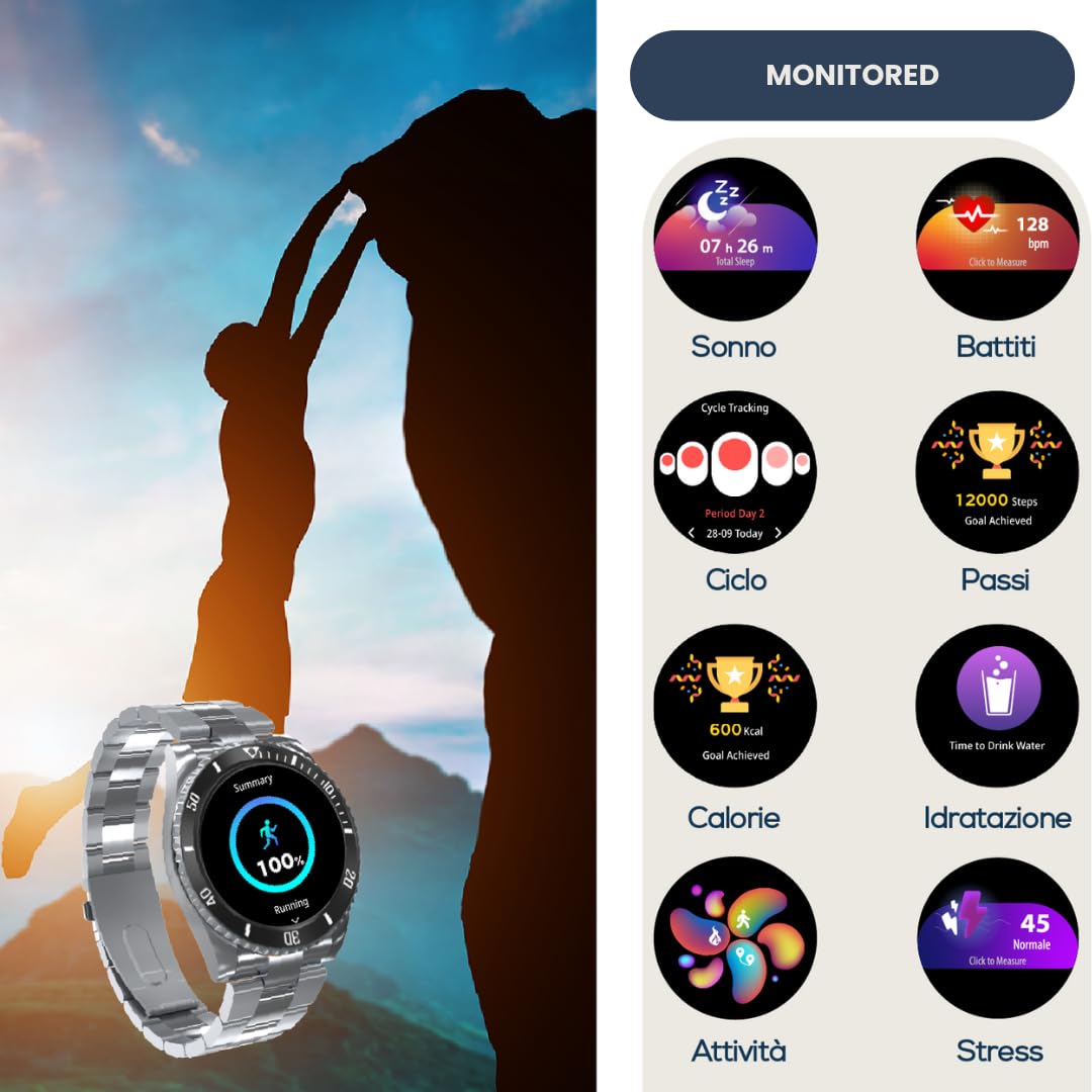 TECHMADE Niah Neptune Smartwatch męski luksusowy zegarek cyfrowy Smartwatch – stylowy design w stylu, wyświetlacz AMOLED, monitorowanie zdrowia i powiadomienia, połączenia, powiadomienia,