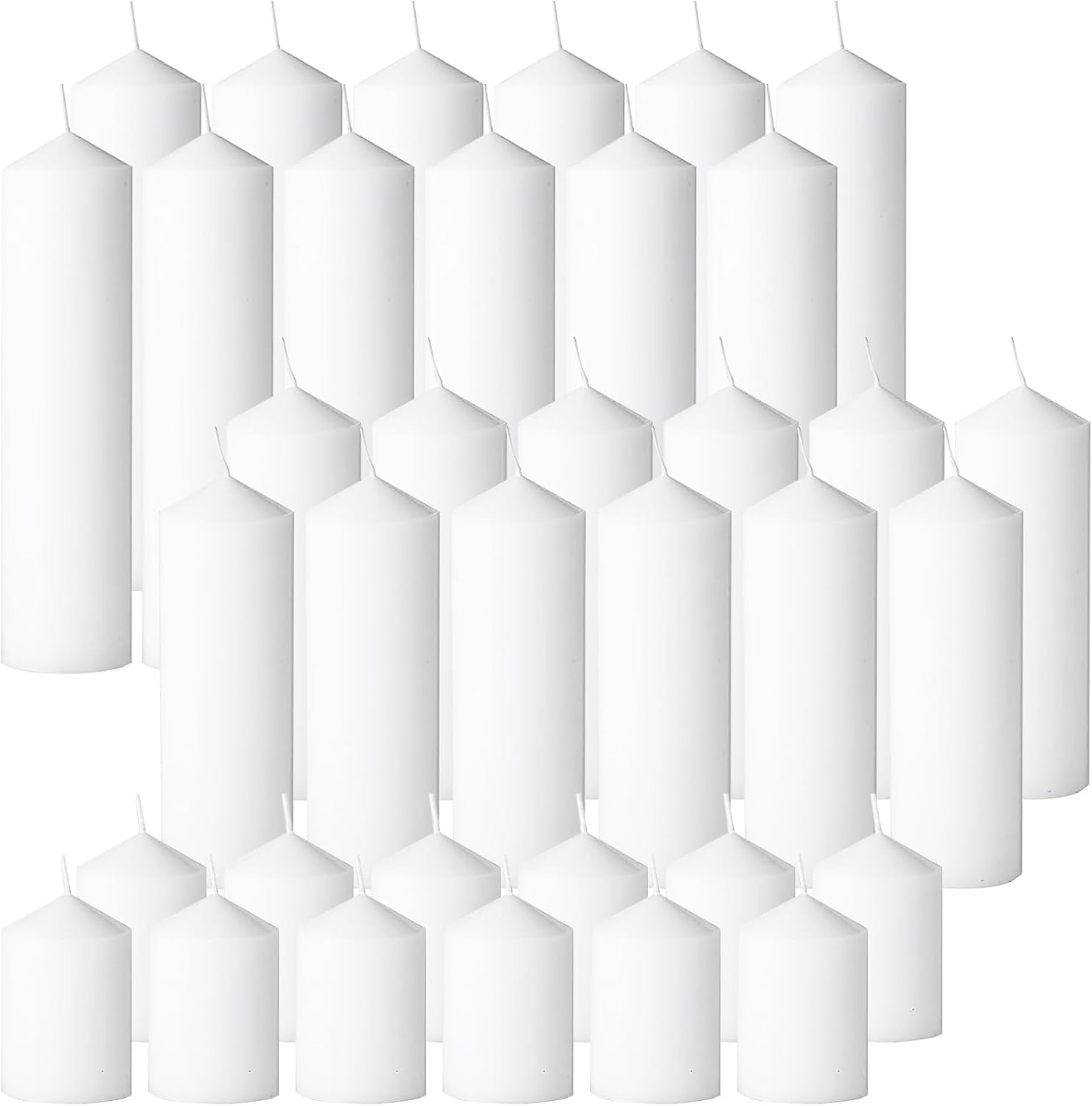 36 Pcs White Pillar Candles Bulk Set?Hurricane Candles?3 Different Lengths (12 Each)?Dripless Unscented Smokeless?Gives You a Better Atmosphere When Organizing an Event Party. White 36