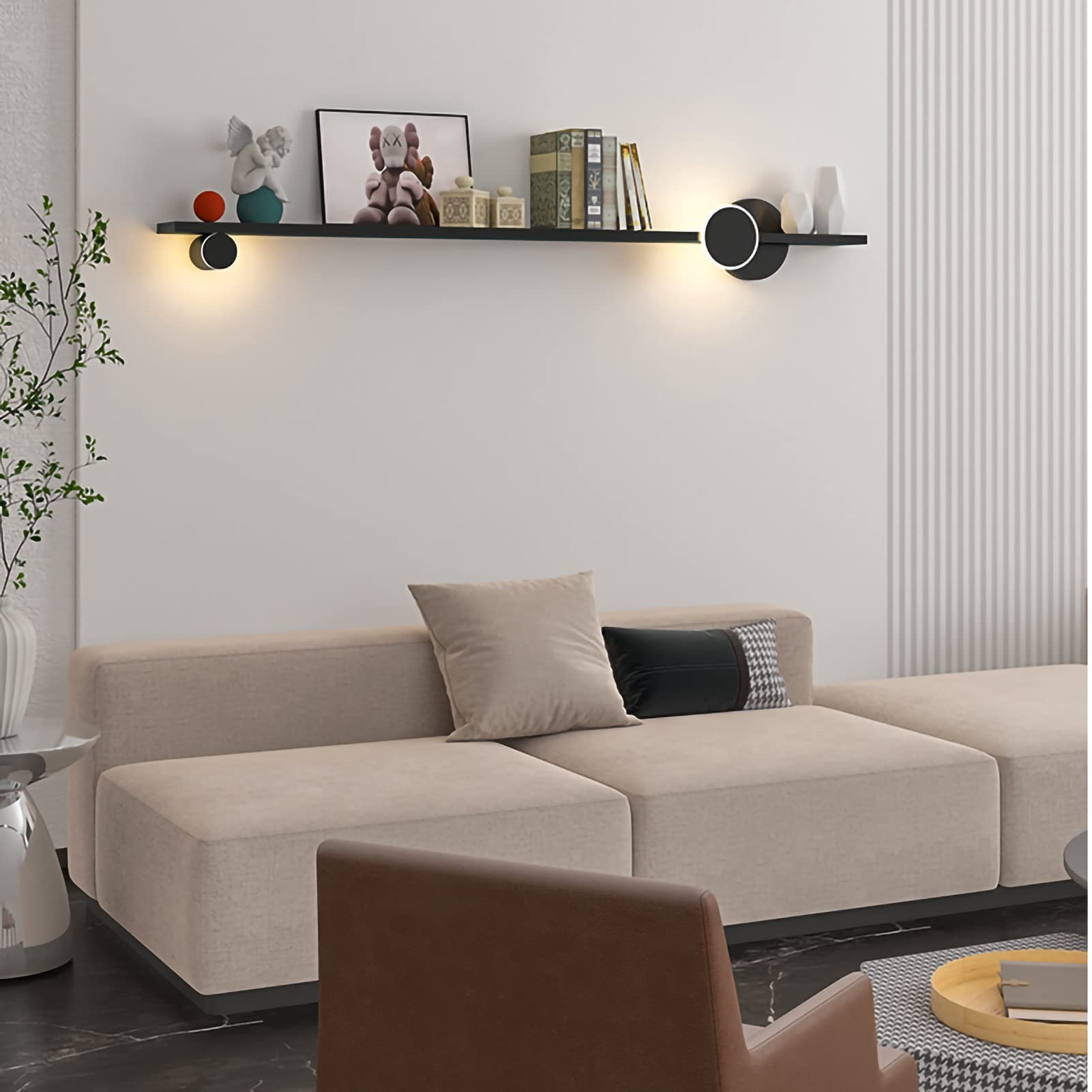 Zwevende plank 100CM zwevende plank met LED warm licht, zwarte wandgemonteerde displayplank dubbelzijdig licht, woonkamer moderne eenvoudige bank achtergrond wandlamp/showplanken Zwevende plank 100CM zwevende plank met LED warm licht, zwarte wandgemonteerde displayplank dubbelzijdig licht, woonkamer moderne eenvoudige bank achtergrond wandlamp/showplanken
