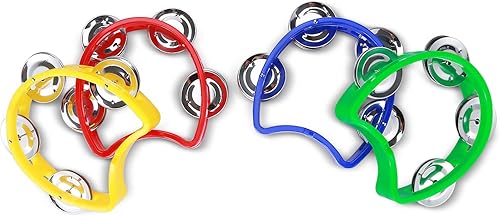 Miniatura 6 de Flexzion Pandereta de medio círculo para niños y adultos, instrumento de percusión de mano, mini panderetas de plástico, media luna, instrumentos