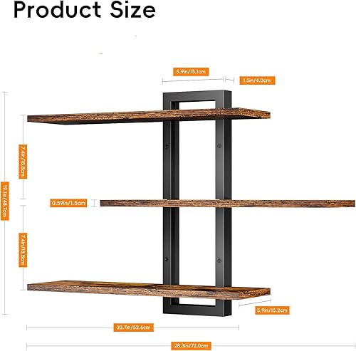 Miniatura 3 de Homode Estantes flotantes para pared, estantes de pared de madera para baño, estantes de 3 niveles para decoración de pared, estante de