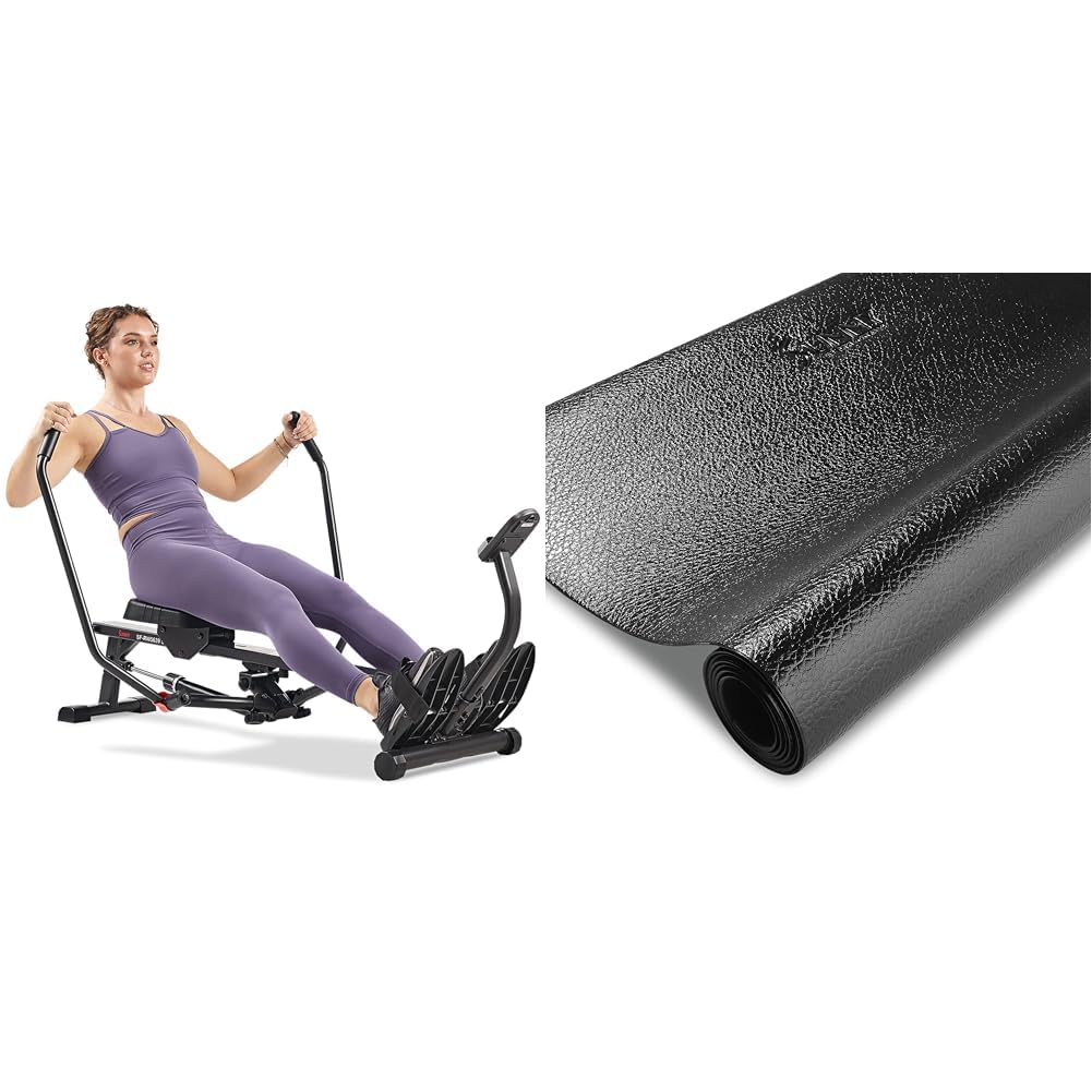 Sunny Health&Fitness Vogatore compatto intelligente,allenamento completo del corpo,a basso impatto e tappetino protettivo in schiuma per palestra di casa,fitness e attrezzature per l'esercizio fisico