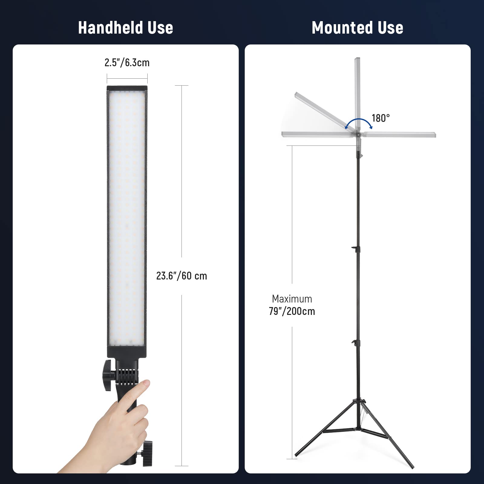 NEEWER Ulepszony pręt świetlny LED, pilot zdalnego sterowania 2,4 G, zestaw 2 szt., ręczne ściemnianie, 3200 K ~ 5600 K, CRI97+, oświetlenie ze stojakiem/filtrem/torbą, do filmów YouTube, zdjęć, gier,