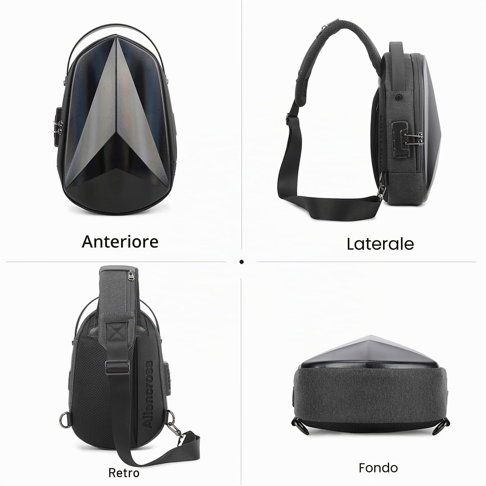 FANDARE Antifurto Zaino Monospalla Marsupio Borse piccole a tracolla Sling Bag con USB Borsa a Spalla Impermeabile per Uomo Donna Scuola Outdoor Sportiva Ciclismo Viaggio Hiking Camping Daypacks Nero