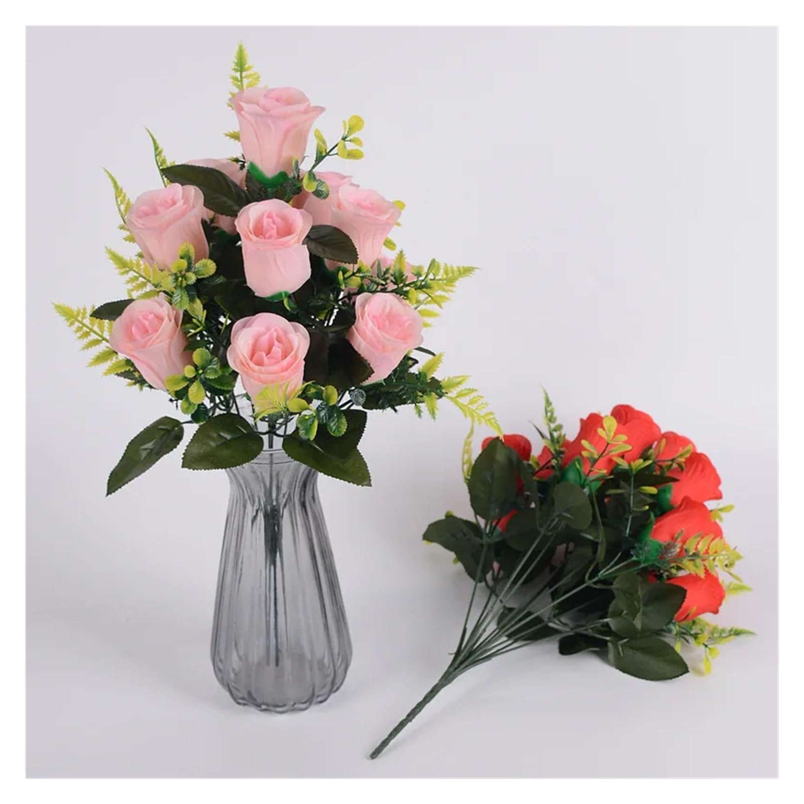43cm Rose Silk Bouquet Rose Artificial Flowers 12 Heads Bridal Wedding Home Party Decoration Fake Flowers Artificial Flowers Fiori Artificiali Peonie(White)