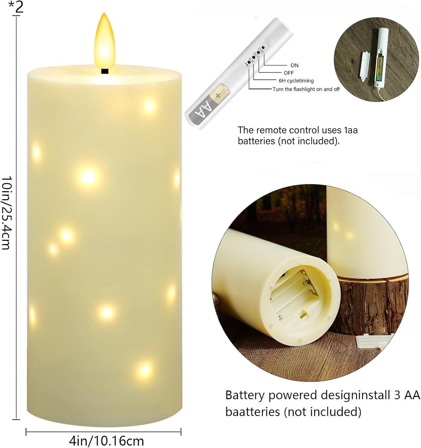 SLFR-10" X 4" Large Outdoor Waterproof Flickering Flameless Candles Timer 2pcs Battery Operated Led Pillar Candles Embedded Star String Outdoor Lantern - View #13