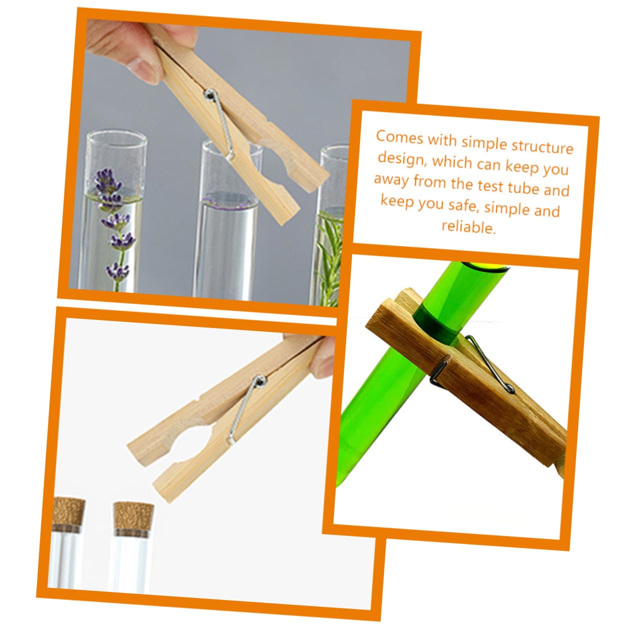8 Piezas Clip De Tubo De Experimento Clips De Fijación De Tubos De Ensayo Clips De Tubo De Ensayo Abrazadera De Tubo De Laboratorio Acortar Alumno Bambú De Madera