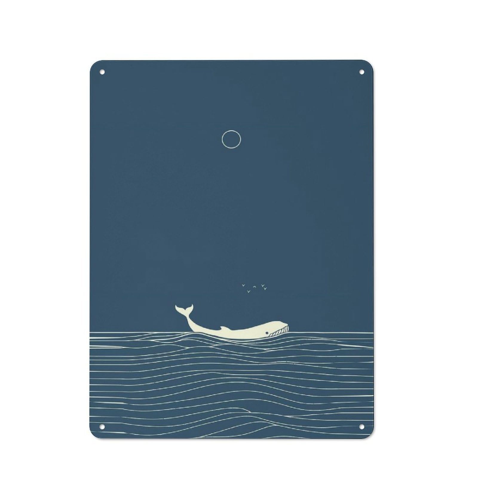 Minimalistic Luna Whale Rustic Tin Sign 40x30cm for Man Cave Or Games Room, A Decorative Gift for A Newly Furnished Man Cave And Games Room