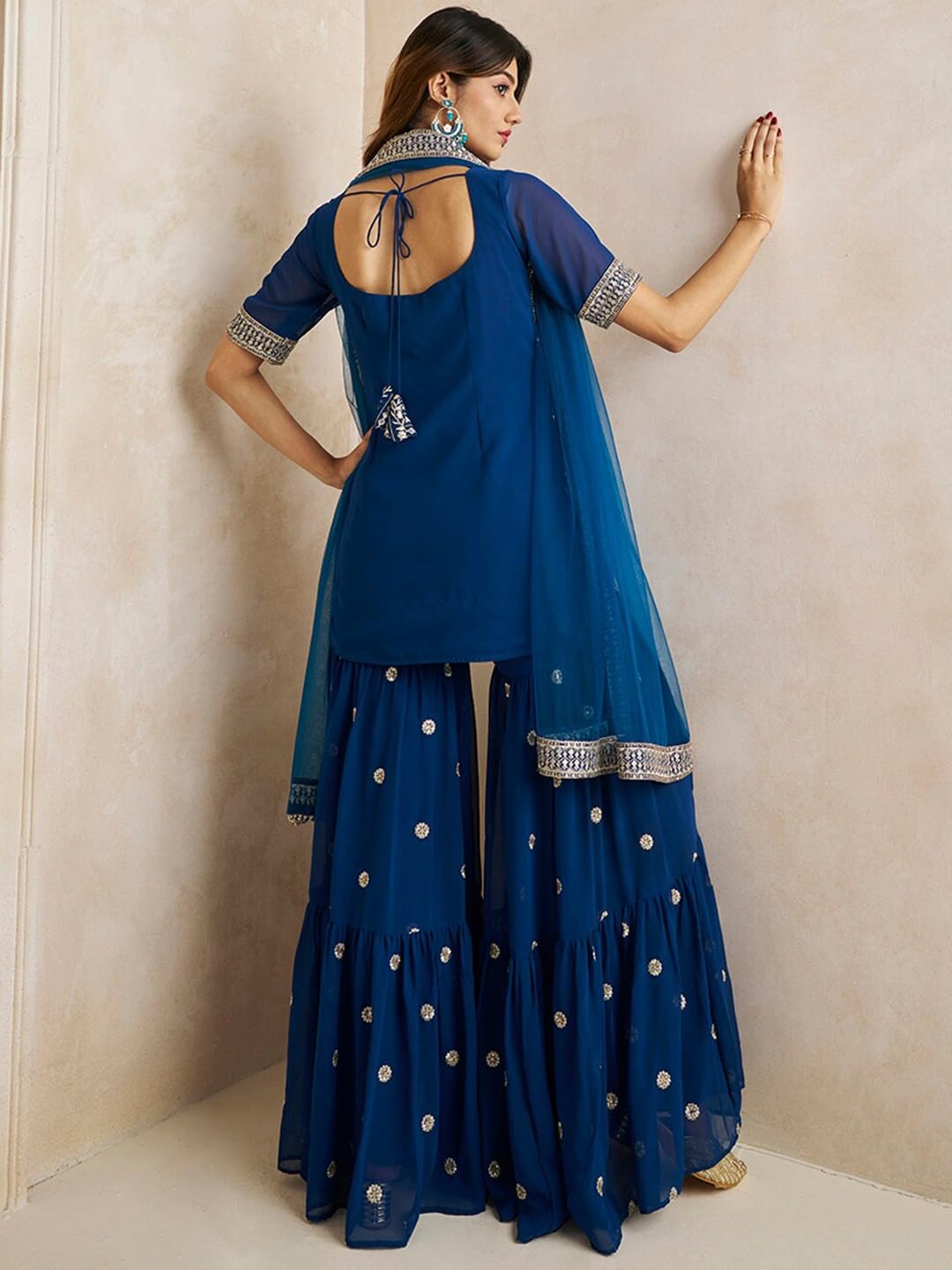 Fashion Basket Georgette Embroidered Kurta Set For Women Turquoise