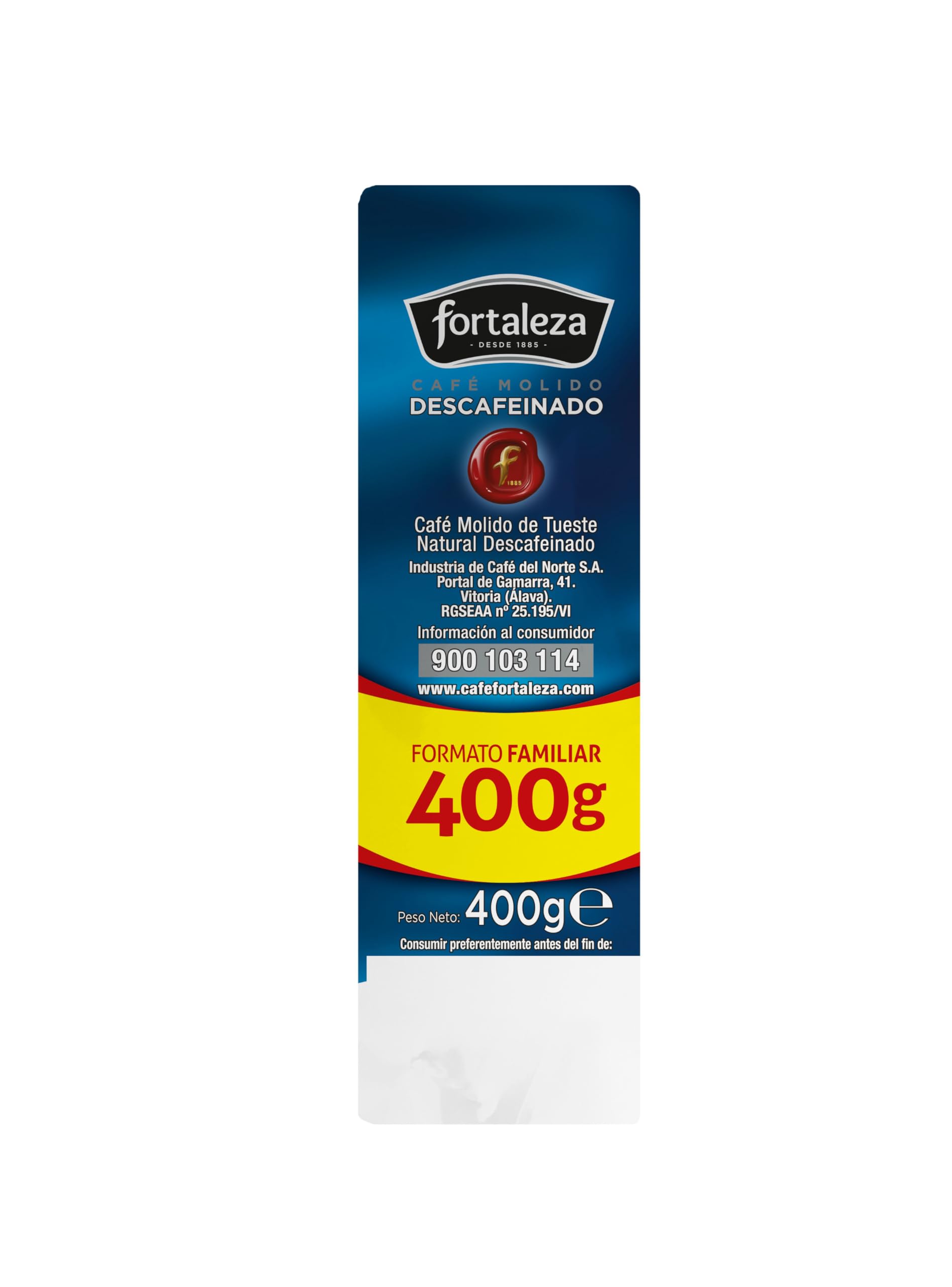 CAFÉ FORTALEZA Café Molido Descafeinado Intensidad 6/12 con Sabor Suave y Notas Florales - Pack 400g x6 (2,4kg) - Café Arábica y Robusta para Cafetera Italiana Filtro y Émbolo