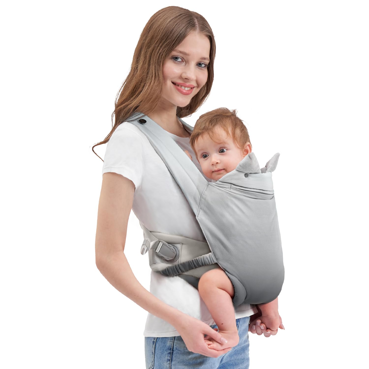 Baby Carrier Newborn to Toddler, Cozy Baby Wrap Carrier with Hook&Loop for Easily Adjustable,with Padded Straps, Lumbar Belt,Soft Fabric,Breathable(Black and White)