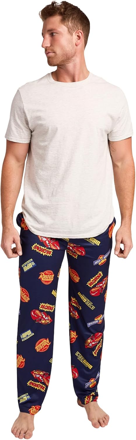 Bioworld Pixar Cars Lightning McQueen & Radiator Springs Logos Adult Navy Sleep Pajama Pants - Image 5