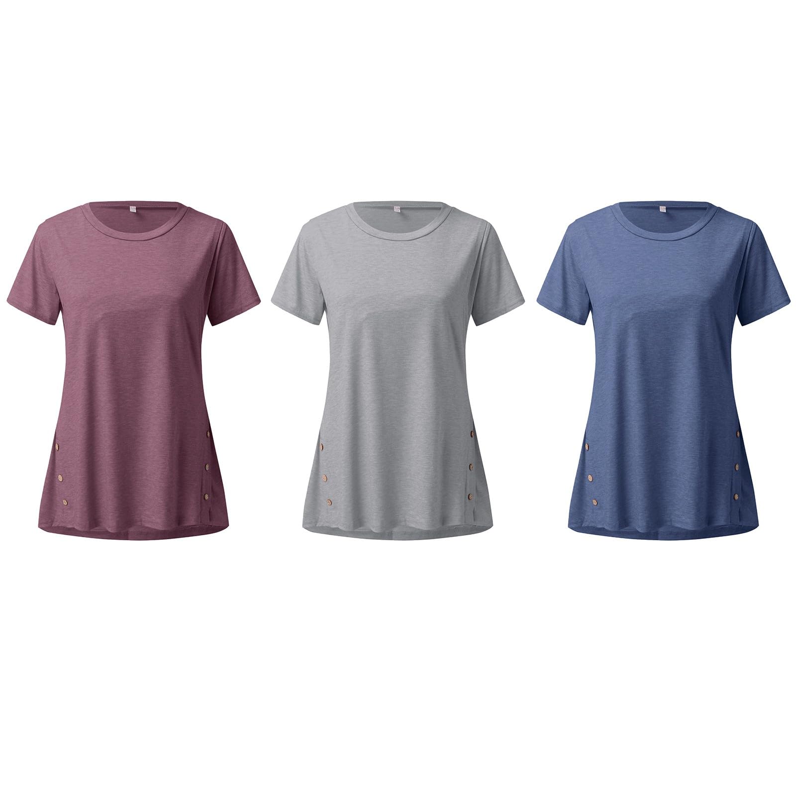 Camisetas de Maternidad y Lactancia para Mujer, Paquete de 3, con Botón Lateral, Manga Corta y Cuello Redondo, de Color Sólido, Algodón Suave y Elástico, Ideales para Uso Diario y Postparto