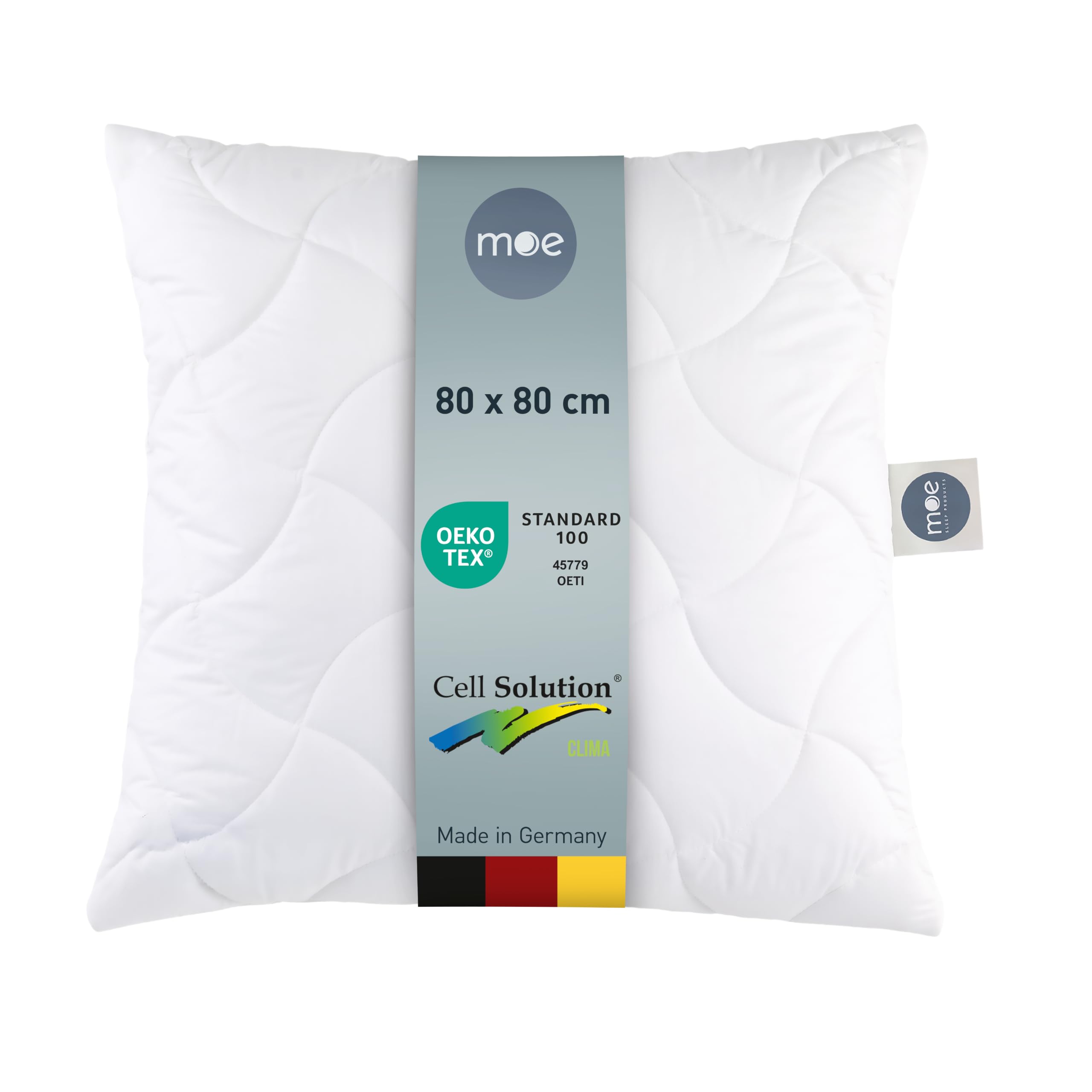 moe Breezy Dream Steppkissen 80x80 cm - temperaturregulierendes Kissen mit Steppmuster, Kopfkissen, Made in Germany, Bezug 100% Baumwolle, auch für Allergiker geeignet, Füllmenge 750 g
