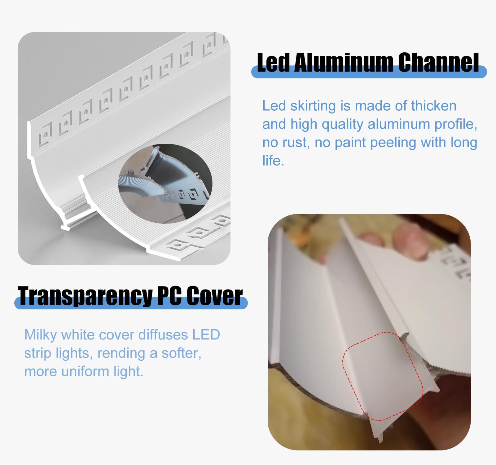 Profili per Strisce Led Diffusore in Alluminio per Illuminazione Indiretta a Soffitto, Battiscopa Bianco Canale Led Senza Luce Led, Diffusore Led Modanatura Corona per Arredamento Casa(8m/26.2ft)
