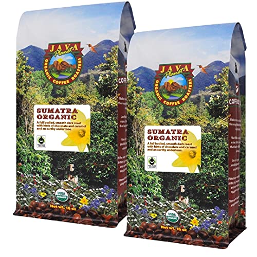 Java Planet, Organic Coffee Beans, Sumatra Indonesia Single Origin, Low Acid, Gourmet Dark Roast of Arabica Whole Bean Coffee, Certified Organic and Fair Trade, Grown at High Altitudes 2 1LB Bags