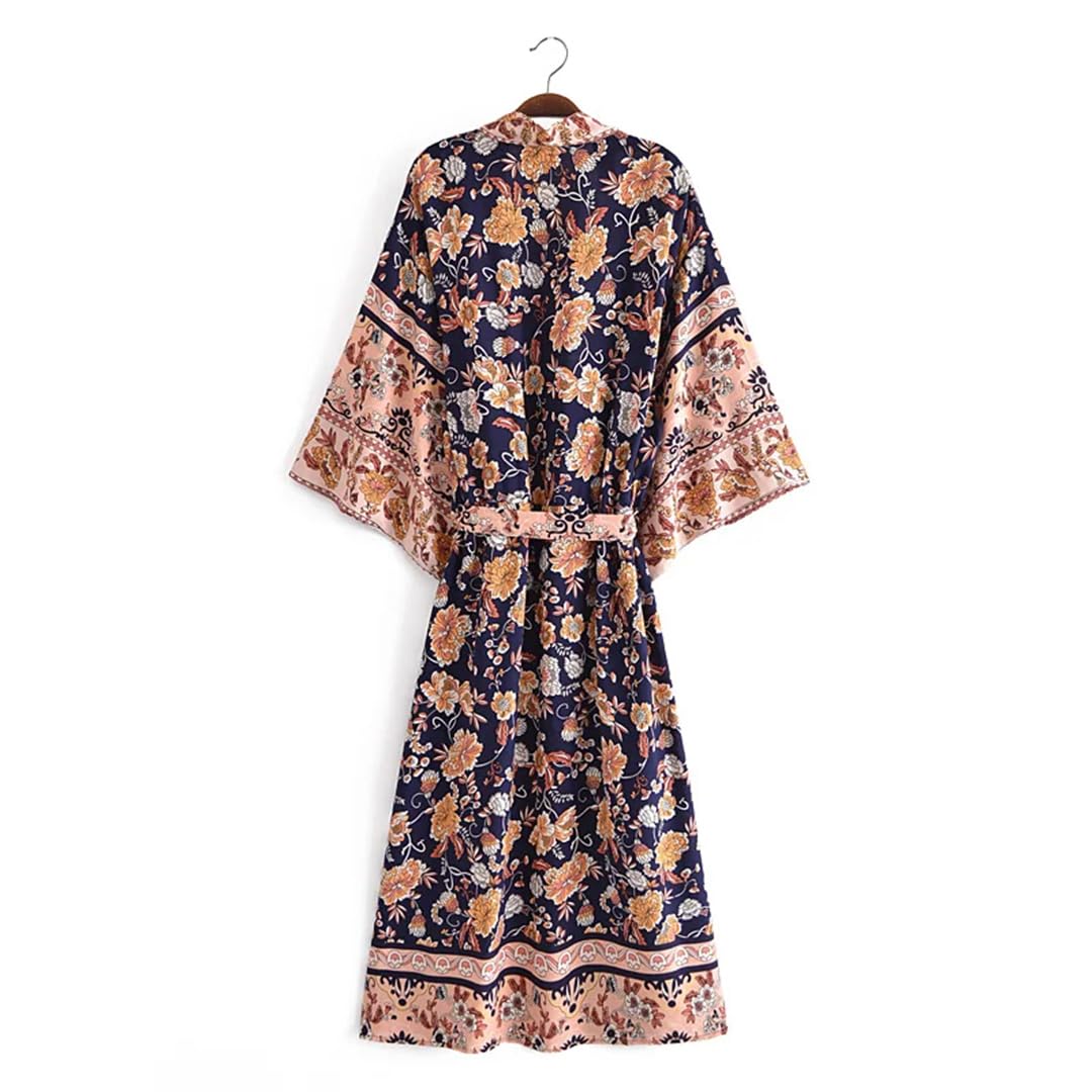 Abito bohémien con stampa floreale e maniche a pipistrello, kimono da donna, scollo a V, abito estivo per bikini