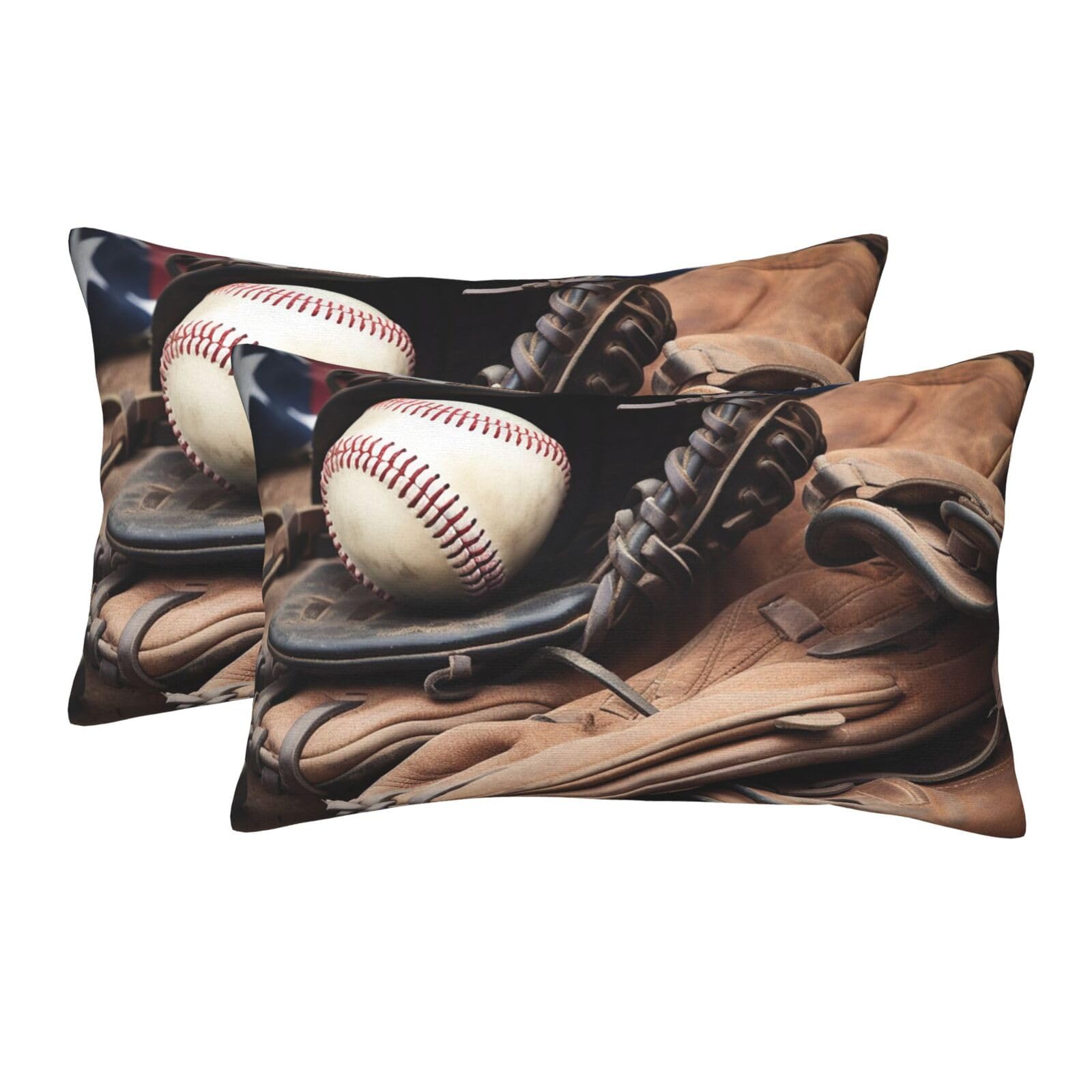 2 Pack Pillow Cases with Hidden Zipper, Soft Breathable Pillow Covers for Hair and Skin, Baseball Equipment Pillowcases 20"x30" Bed Pillow Protectors Cover for Sleeping Gifts