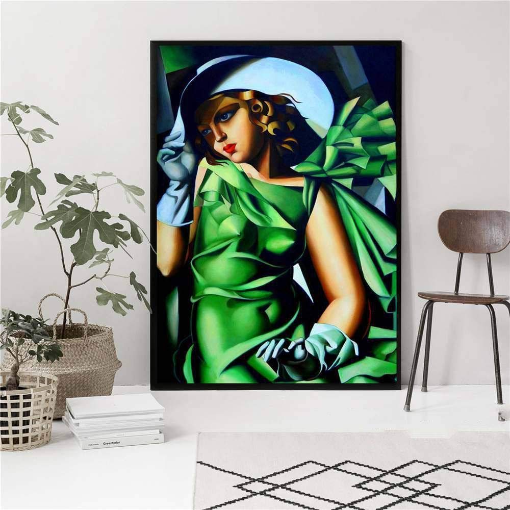 Jywdzsh Women's Green Canvas Print Tamara De Lempicka Abstract Art Print, 60X90cm, Unframed, For Bedroom & Living Room