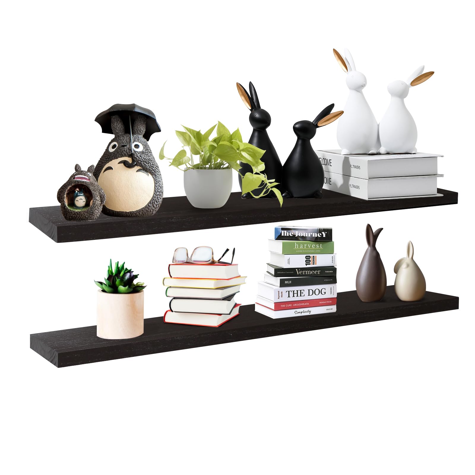 saumonieres floating wall shelves for bedroom bathroom wall mounted solid wood 36 inches long shelf set of 2, espresso floating shelves