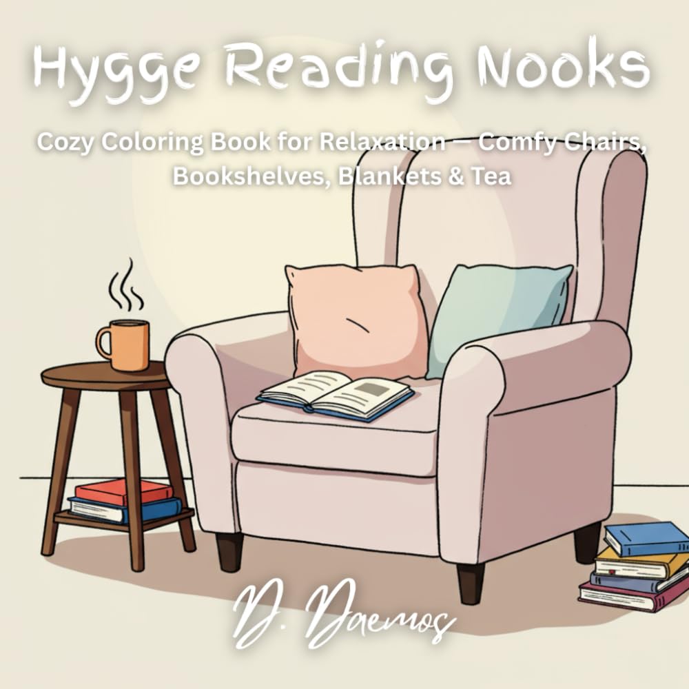 Hygge Reading Nooks: Cozy Coloring Book for Relaxation — Comfy Chairs, Bookshelves, Blankets & Tea