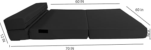 Miniatura 3 de D&D Futon Furniture Colchón plegable de espuma, tumbona para silla, sofá cama de estudio, tamaño Queen 80 x 60 x 6 pulgadas (negro)