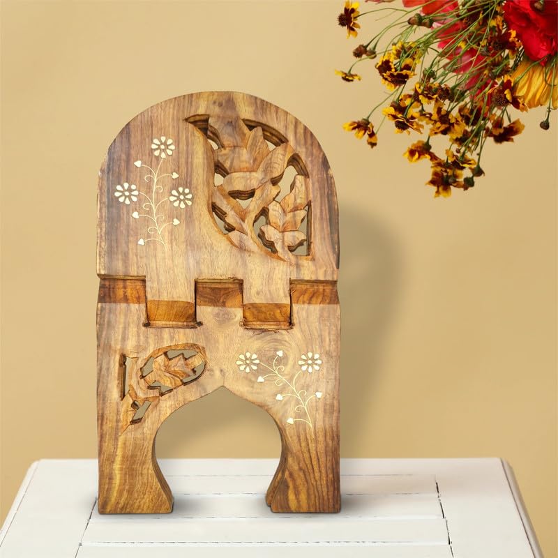 Wooden Handcraft Fordable Single Side Design Religious Book Stand for bhagwat Geeta, Ramayan Reading (Size : 15in)-image-37