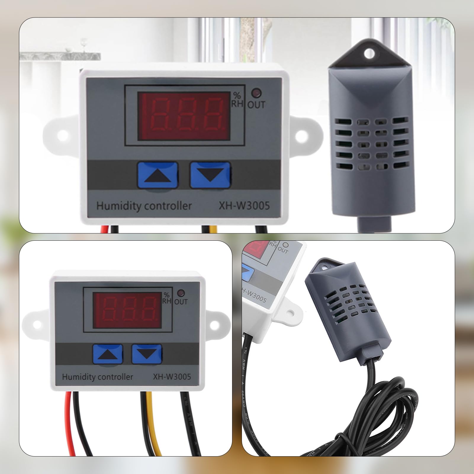 XH - W3005 Commutateur de capteur d'humidité Contrôleur d'humidité numérique Commutateur d'humidité de Haute précision Ventilateur de Salle de Bain pour diverses Applications (0~220V)