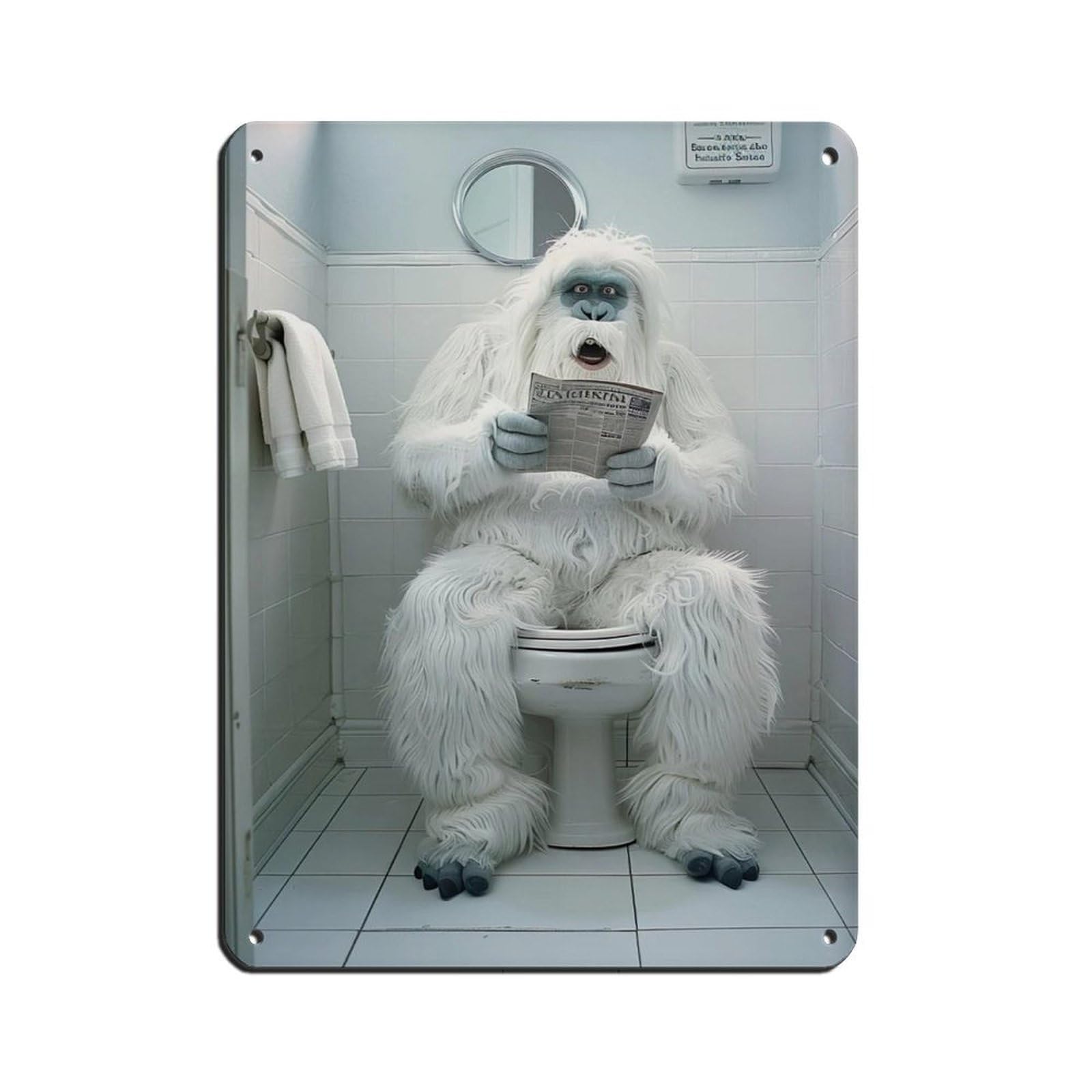 Yeti Sitting on The Toilet Reading A Newspaper (8) Tin Sign Vintage Metal Pub Club Cafe Bar Home Wall Art Decoration Poster Retro 12x16inch(30x40cm)