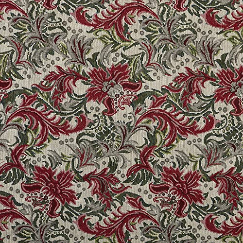 Kt KILOtela - Tela Tapicería, Jacquard Gobelino, Tapizar Sillas, Cojines, Cabecero, Sofá, Resistente al Desgaste, 100 cm Largo x 280 cm Ancho, Damasco, Rojo, Verde, Beige ─ 1 Metro