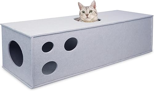 Miniatura 7 de PETKARAY Túnel para gatos, cueva original para gatos de interior, tubos y túneles de juego para gatitos grandes, juguete de fieltro suave con