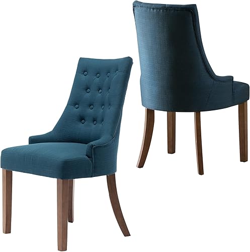 COLAMY Wingback - Juego de 2 sillas de comedor tapizadas de tela, con botón copetudo, sillas de sala de estar para restaurante de cocina, color azul