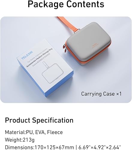 Miniatura 8 de TELESIN DisAdv - Funda de transporte para DJI Osmo Action 65 Pro y accesorios oficiales, bolsa de transporte dura impermeable para baterías de