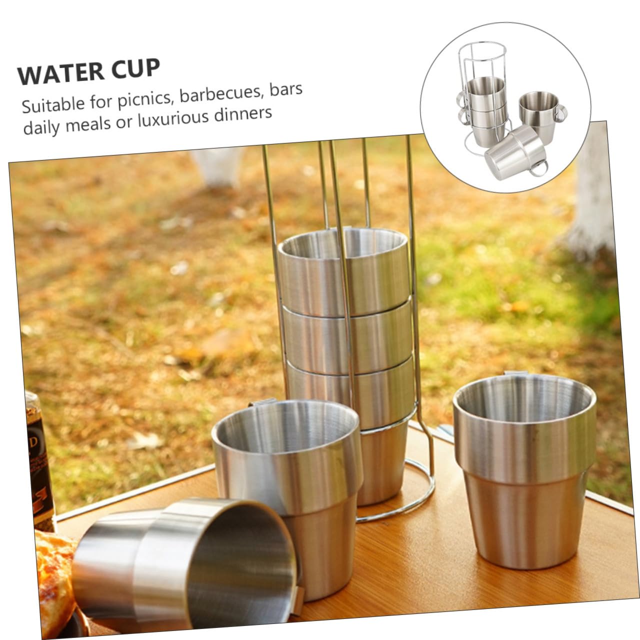 Cabilock Juego de 4 Tazas Térmicas de Acero Inoxidable Doble Capa, Fácil de Limpiar y Portátiles, para Comidas Diarias y Camping en Color Plata