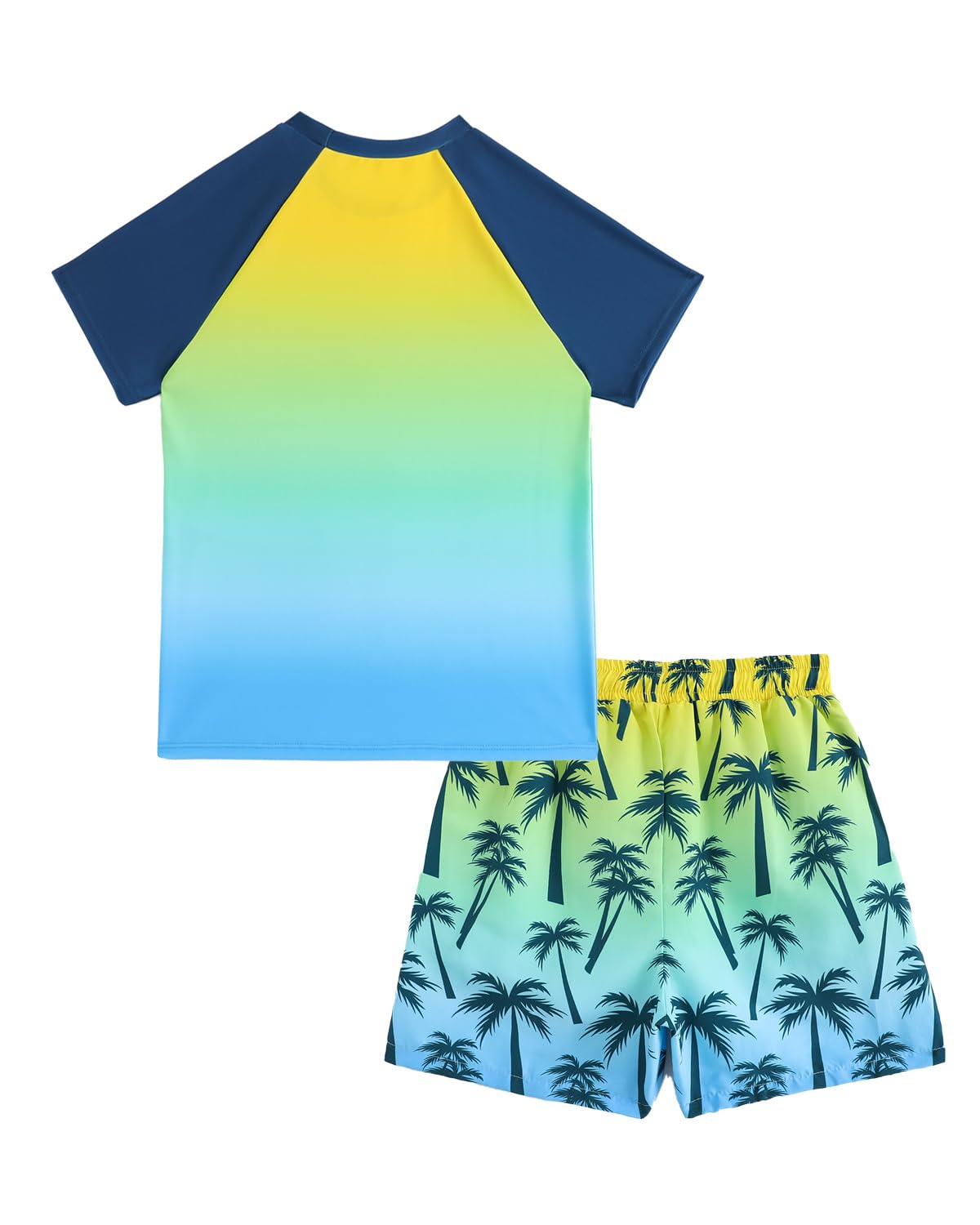 Costume da bagno per bambini da 5 a 13 anni, a maniche corte, con top UV e costume da bagno per ragazzi, UPF 50+, stampa tropicale
