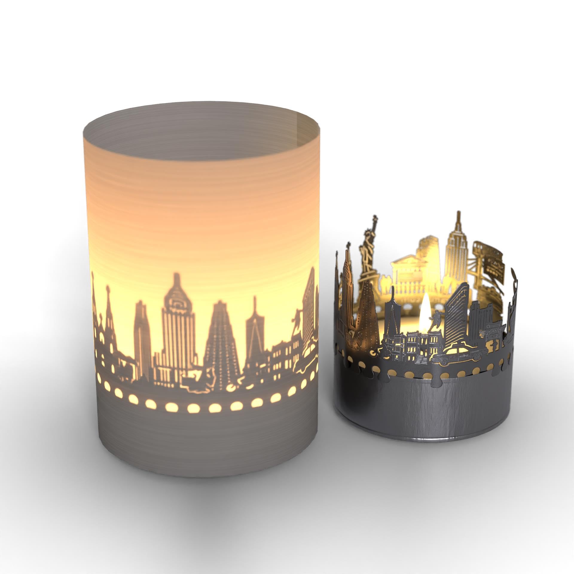 New York Skyline Gift Tube Shadow Play Candle - Illuminate Your Space with Iconic NYC Silhouettes - Perfect Souvenir and Decorative Accent