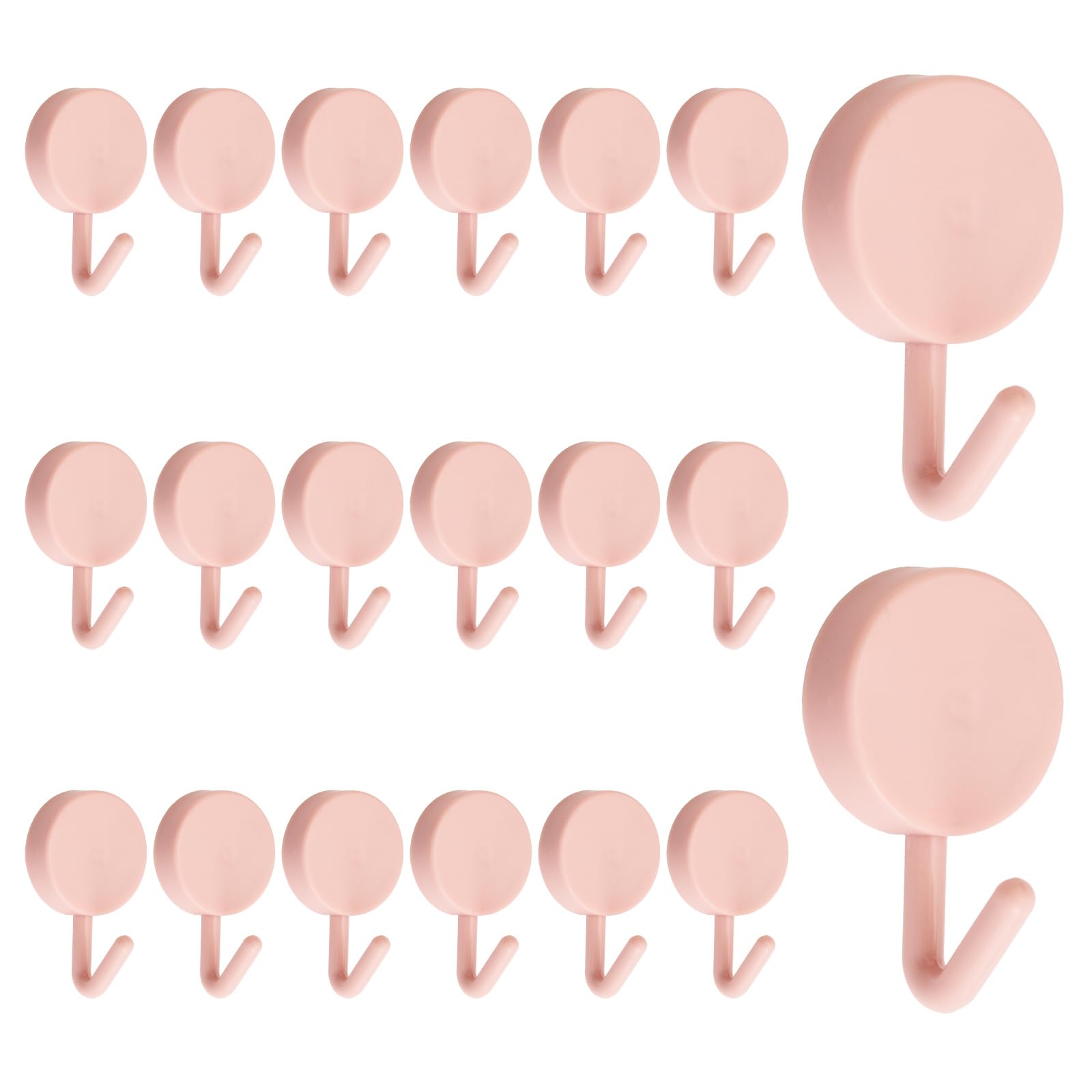 MOROBOR Small Round Pink Sticky Small Hooks, 20pcs Plastic Removable Wall Hangers Hooks for Office Bathroom Kitchen Waterproof and Oil Proof Without