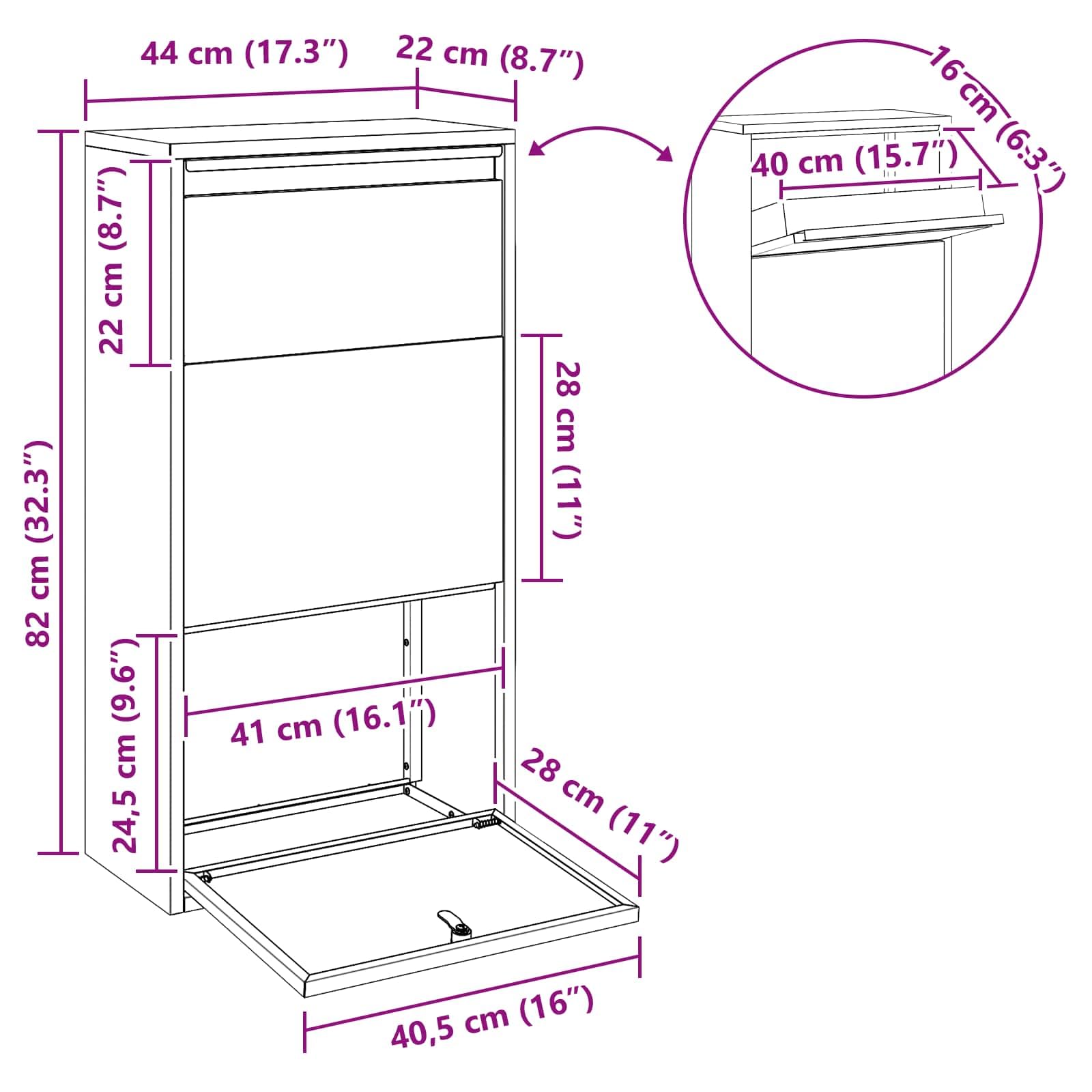 vidaXL Caja de Entrega de Paquetes con Puerta Oxidado 44 x 22 x 82 cm, Jardín y terraza, buzón Moderno, Resistente a la Intemperie, Elegante Almacenamiento de Paquetes