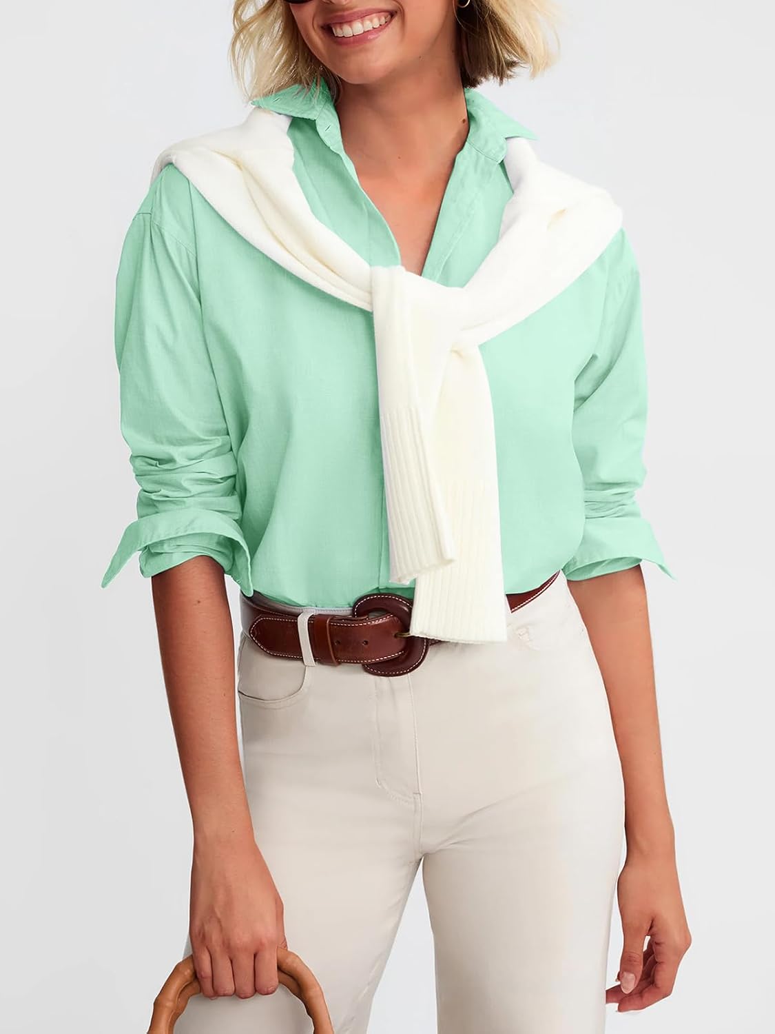 Button Down Shirts for Women Cotton Oxford Shirts Long Sleeve Dress Shirts Collared Blouses Work Casual Solid Tunic Tops thumbnail