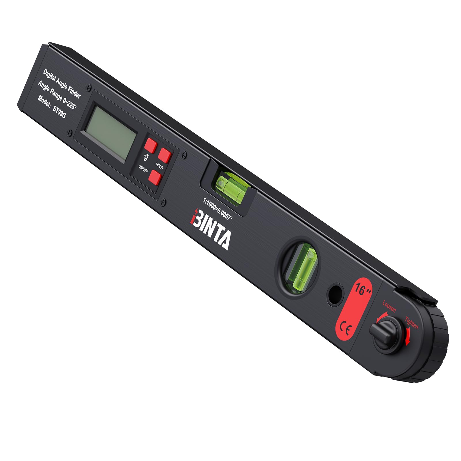 BINTA Buscador de Ángulo Digital con Rango de 0-225°/400mm | Medidor de Ángulos LCD Retroiluminado Herramienta con Doble Horizontal/Vertical para Carpintería, Bricolaje (Negro)