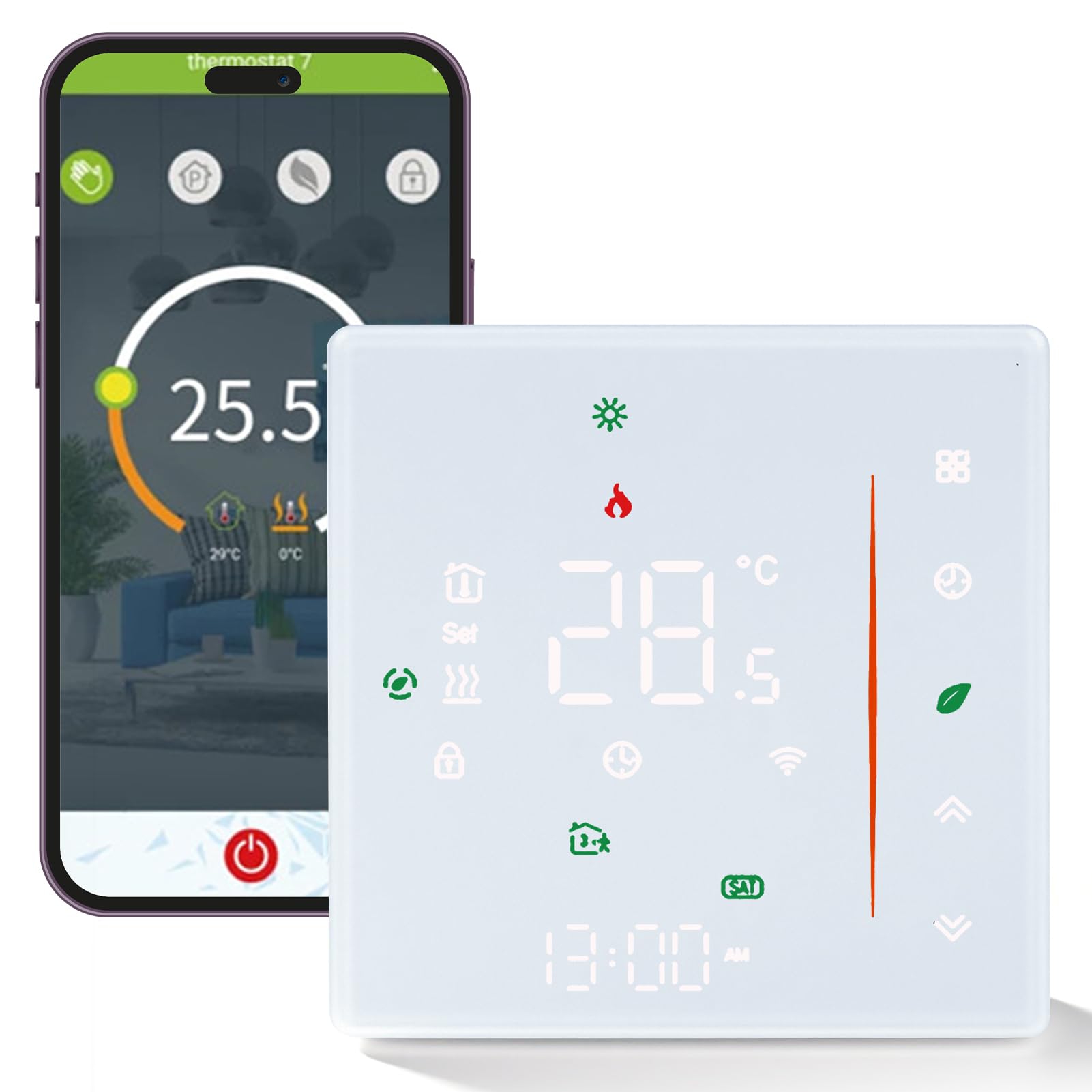 Termostato Calefaccion WiFi para Suelo Radiante, Termostato WiFi Programable para Calefacción por Suelo Radiante Agua, Controlable por Voz Compatible con Alexa, Google Home, y Smart Life