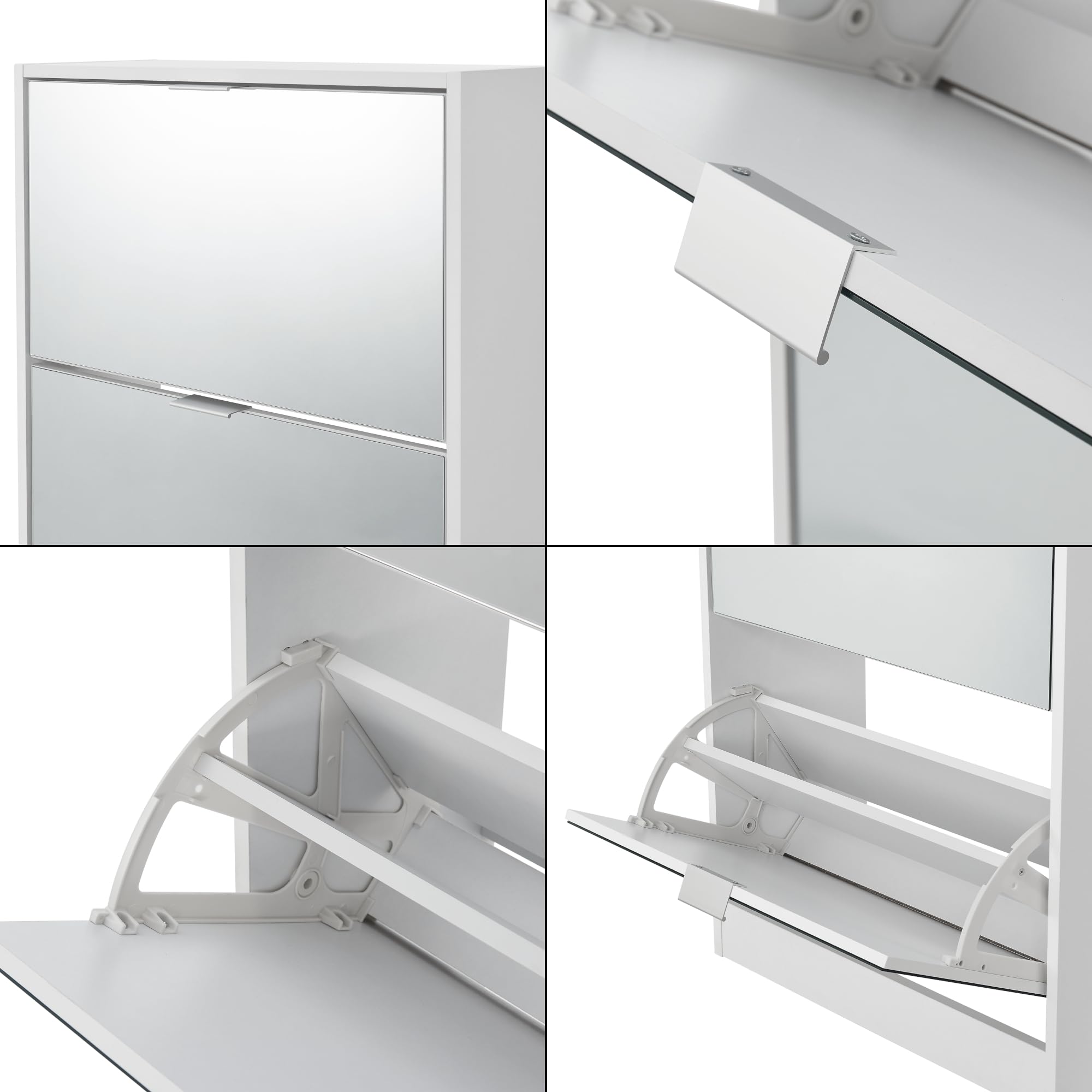 [en.casa] Zapatero Estrecho Mueble Recibidor 2 Puertas Abatibles con Espejo máx. 12 Pares de Calzados Aglomerado 80 x 60 x 24 cm - Blanco