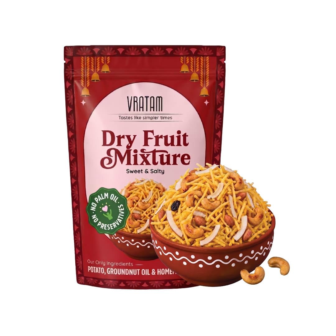 Vratam Dry Fruit Mix | Healthy Homemade Namkeen for Diet | Guilt Free Binge Snacks made in Groundnut Oil | No Onion No Garlic No Palm Oil | Sweet and Salty Falhari for Home | 150G (pack of 1)-image-46