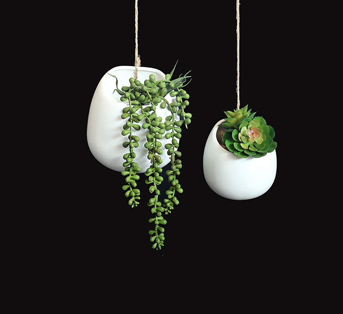 Pots de Fleurs Suspendus, 3 Paquets de jardinières murales en céramique Blanche, décoration intérieure et extérieure, Mini Porte-Plantes, Supports de Fleurs, Plantes murales