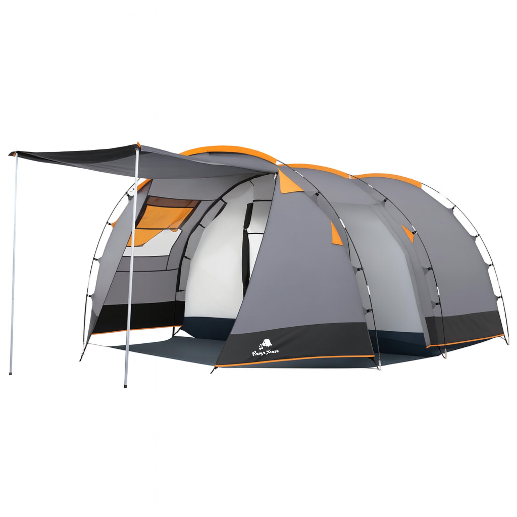 Super+ 4 Person Tunnel Tent | Large Family Tent with 2 Entrances and 3mm Water Column | Group Tent (Grey-Black/Orange)