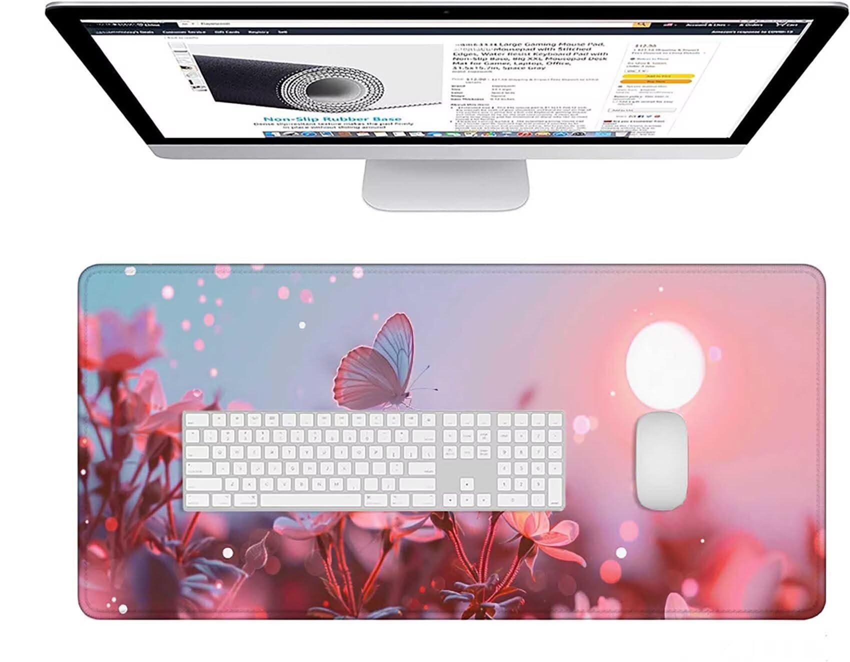 Różowa podkładka pod mysz do gier XXL 1000x500x3 mm duża podkładka pod mysz XXL podkładka pod mysz motyl do klawiatury i biura, wysoka precyzja i szybkość, antypoślizgowa guma, akcesoria do gier dla