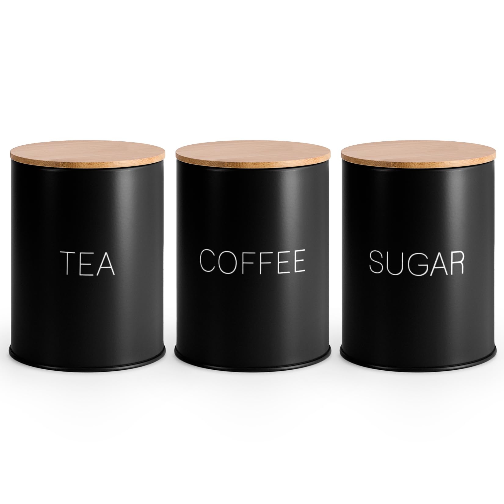 Ehc Tea, Coffee, Sugar Canister Set - Black Tea Sugar Coffee Canisters, Tea Sugar Coffee Containers Set Of 3, Airtight Containers Jars, Black