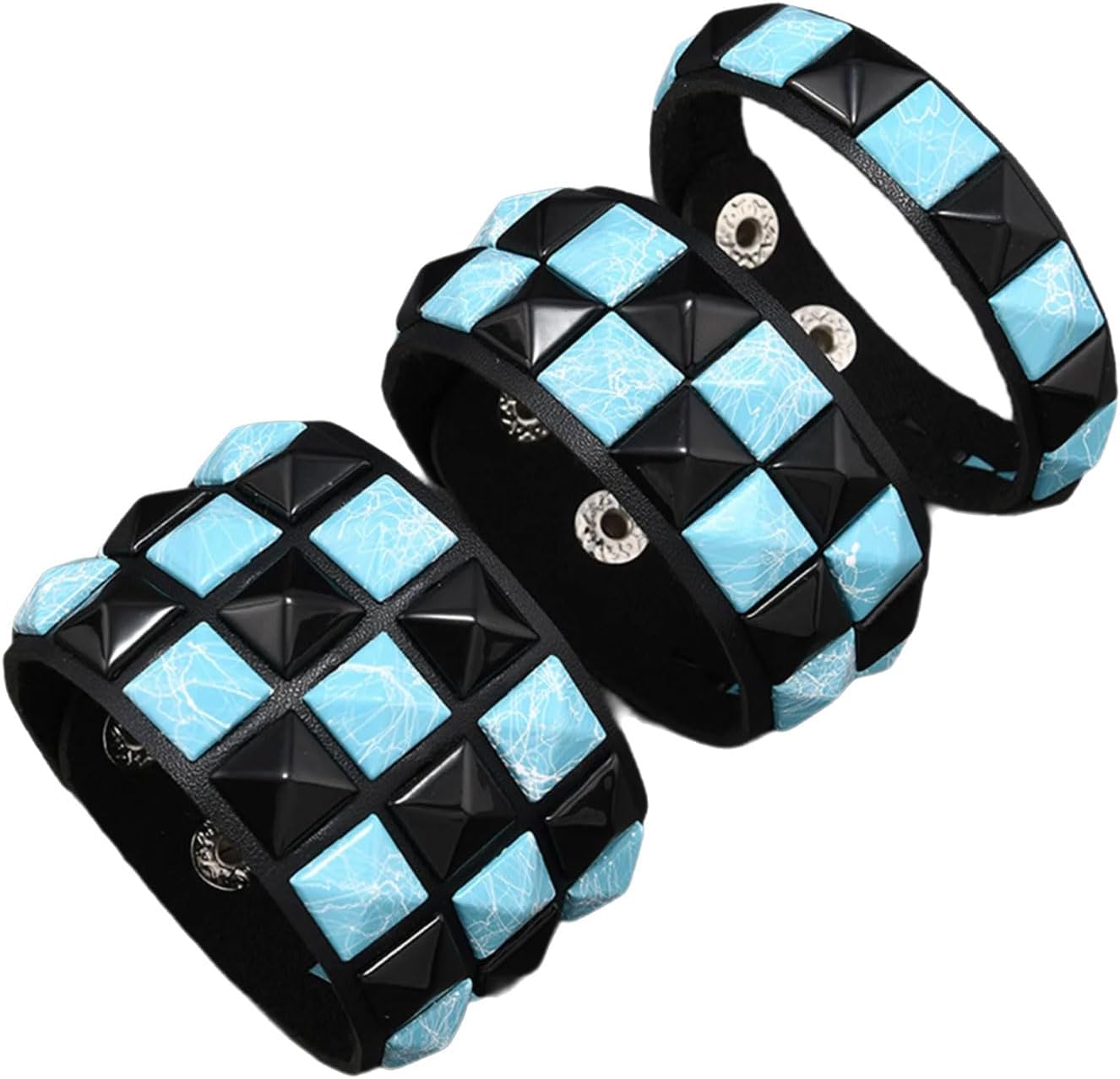 Set of 3 Piece Square Studs Punk Bracelets Gothic Adjustable Leather Wrist Bamgle for Night Out Comfortable Wear Adjustable Studded Bangle